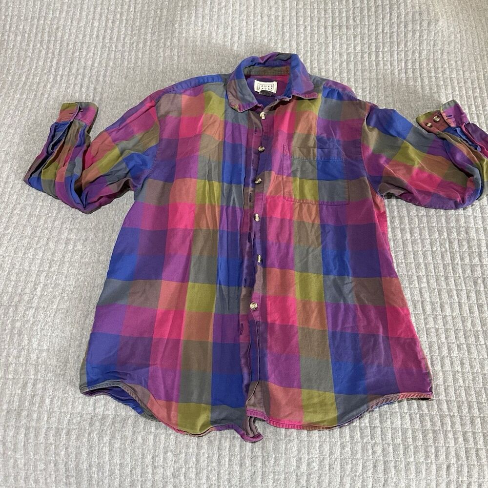 Vintage Laura Gayle 100% Cotton Plaid Button-Up Shirt Multicolor Women’s Size M
